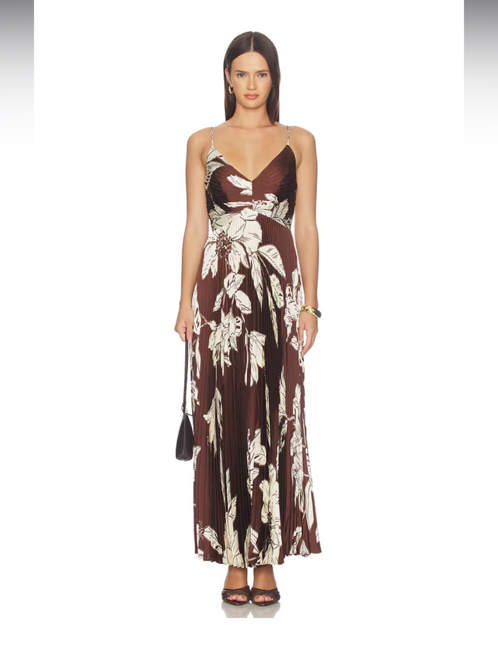 ASTR the Label Blythe Clea Pleated Satin V-Neck Maxi Dress
